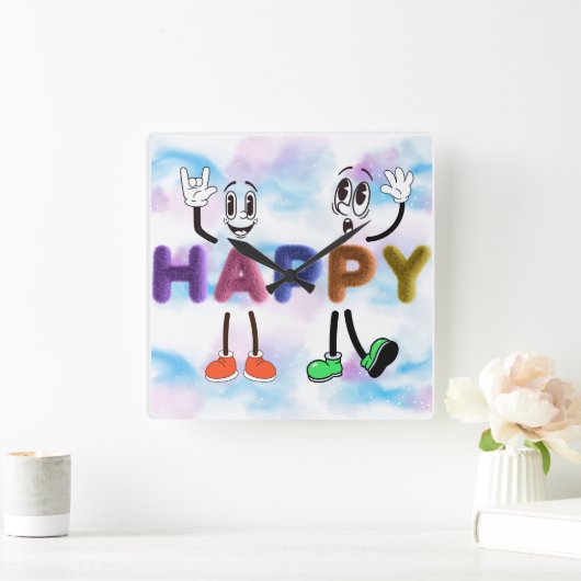Happy Vibes Vierkante Klok (Huis)