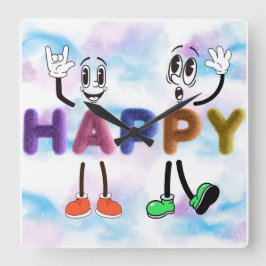 Happy Vibes Vierkante Klok