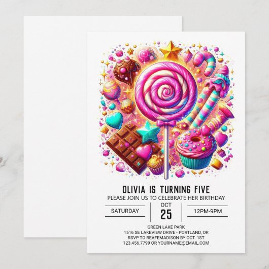 Happy Vibrant Candyland Digitale Verjaardag Kaart (Voorkant / Achterkant)