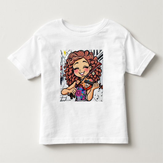 Happy Violin Girl Cartoon voor muziekliefhebbers Kinder Shirts (Voorkant)
