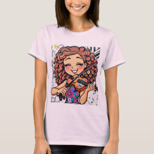 Happy Violin Girl Cartoon voor muziekliefhebbers T-shirt