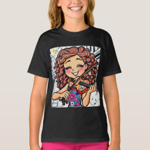 Happy Violin Girl Cartoon voor muziekliefhebbers T-shirt