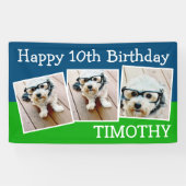 Happy Virtual Birthday 3-foto's - blauw groen Spandoek (Horizontaal)