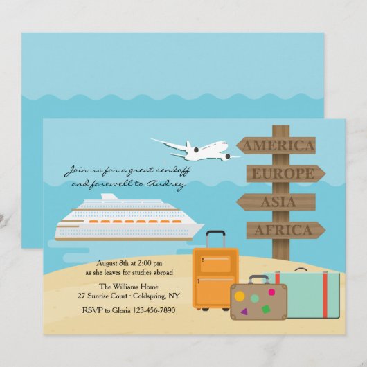 Happy Voyage Farewell Party Invitation Kaart (Voorkant / Achterkant)