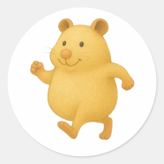 Happy Walking Hamster Sticker – Cute Animal Design (Voorkant)