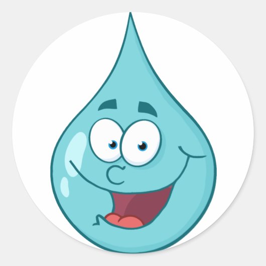 Happy Water Drop Cartoon Character Ronde Sticker (Voorkant)