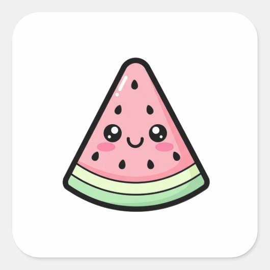 Happy Watermelon – Cute Kawaii Illustration Vierkante Sticker (Voorkant)