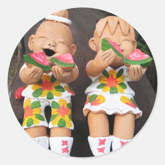 Happy Watermelon Friends Ronde Sticker (Voorkant)