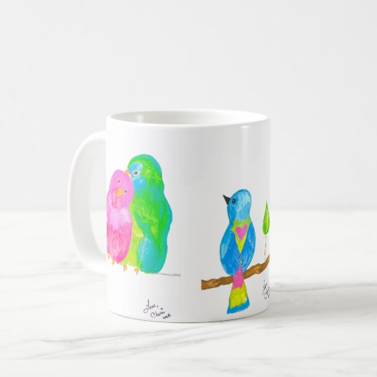 Happy Waterverf Birds Coffee Mok (Voorkant links)