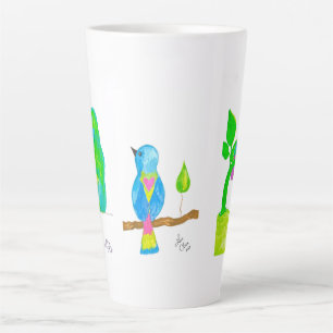 Happy Waterverf Birds Latte Mok