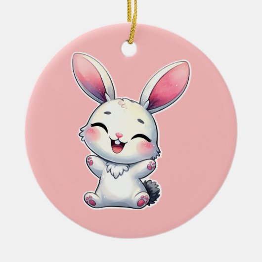 Happy Waterverf Bunny Keramisch Ornament (Voorkant)