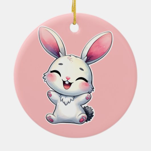 Happy Waterverf Bunny Keramisch Ornament (Achterkant)