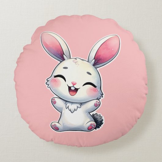 Happy Waterverf Bunny Rond Kussen (Voorkant)