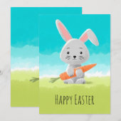 Happy Waterverf Cute Bunny Carrot Feestdagenkaart (Voorkant / Achterkant)