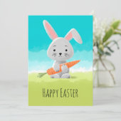 Happy Waterverf Cute Bunny Carrot Feestdagenkaart (Staand voorkant)