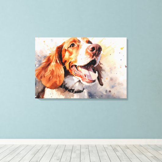 Happy Waterverf Dog Art Print (Insitu (Houten vloer))