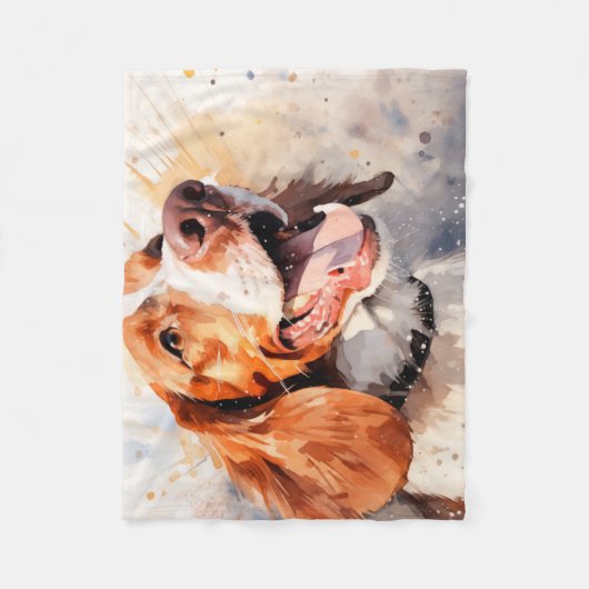 Happy Waterverf Dog Art Print Fleece Deken (Voorkant)