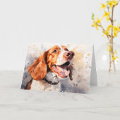 Happy Waterverf Dog Art Print Kaart (Gele Bloem)