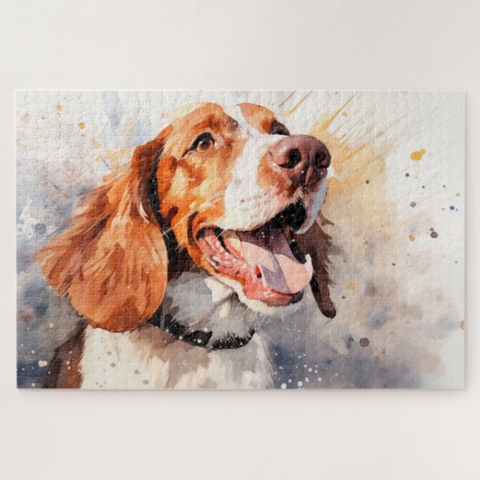 Happy Waterverf Dog Art Print Legpuzzel (Horizontaal)