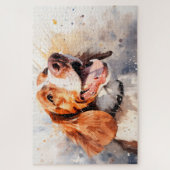 Happy Waterverf Dog Art Print Legpuzzel (Verticaal)