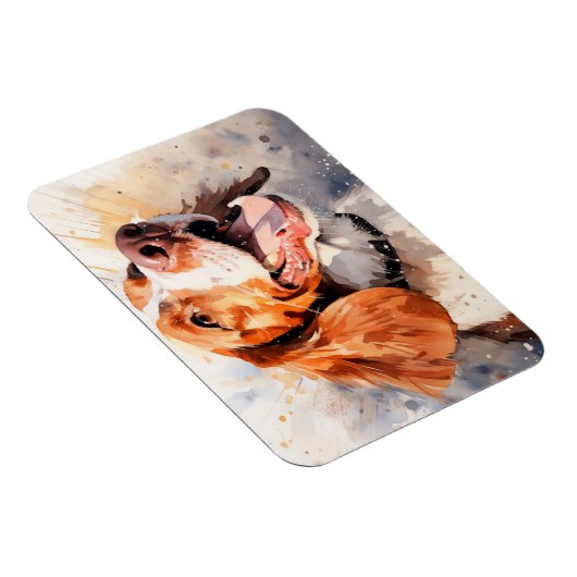 Happy Waterverf Dog Art Print Magneet (Rechterzijde)