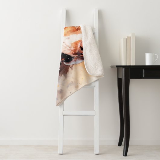 Happy Waterverf Dog Art Print Sherpa Deken (In situ)