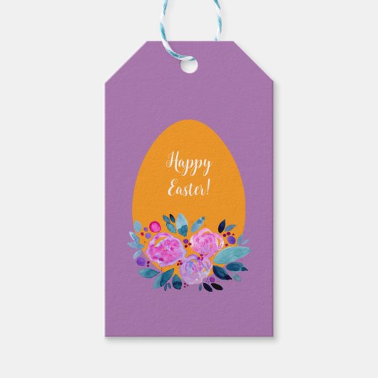 Happy waterverf floral egg cadeaulabel (Voorkant)