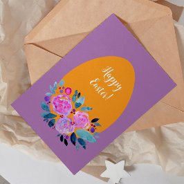 Happy waterverf floral egg feestdagenkaart