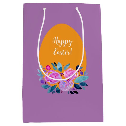 Happy waterverf floral egg medium cadeauzakje (Voorkant)