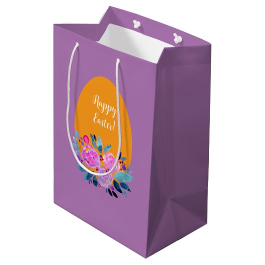 Happy waterverf floral egg medium cadeauzakje (Achterkant Gekanteld)