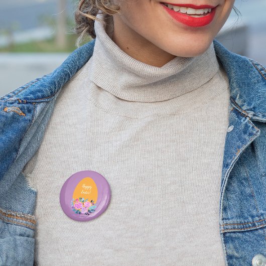 Happy waterverf floral egg ronde button 5,7 cm