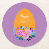 Happy waterverf floral egg ronde kartonnen onderzetter (Voorkant)