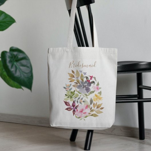 Happy Waterverf Florals Wedding Bridal Party Tote Bag