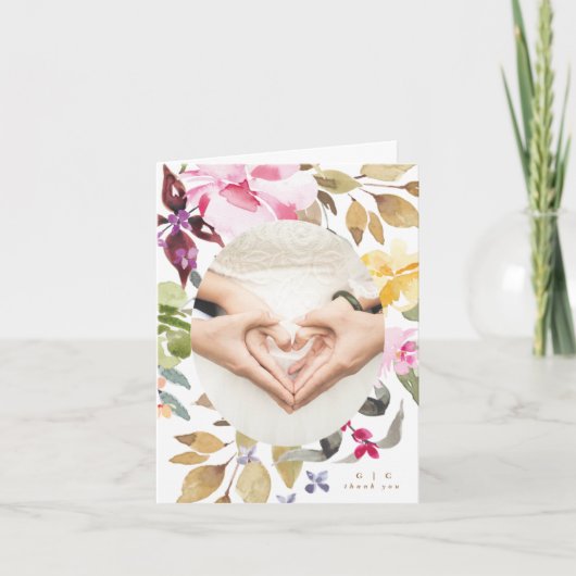 Happy Waterverf Florals Wedding Folded Bedankkaart (Voorkant)