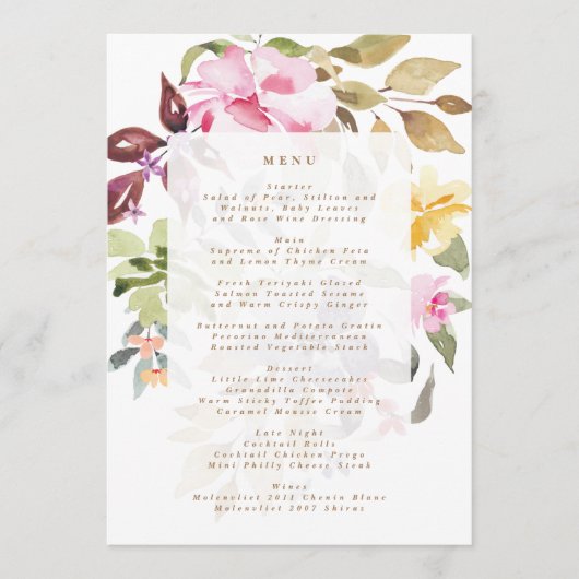 Happy Waterverf Florals Wedding Menu (Voorkant)