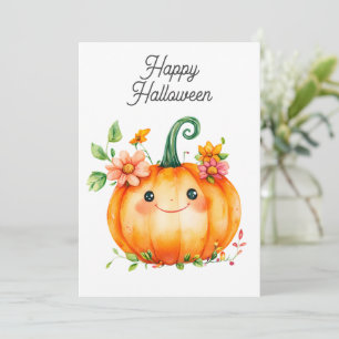 Happy Waterverf pompoen in bloemetjes voor Hallowe