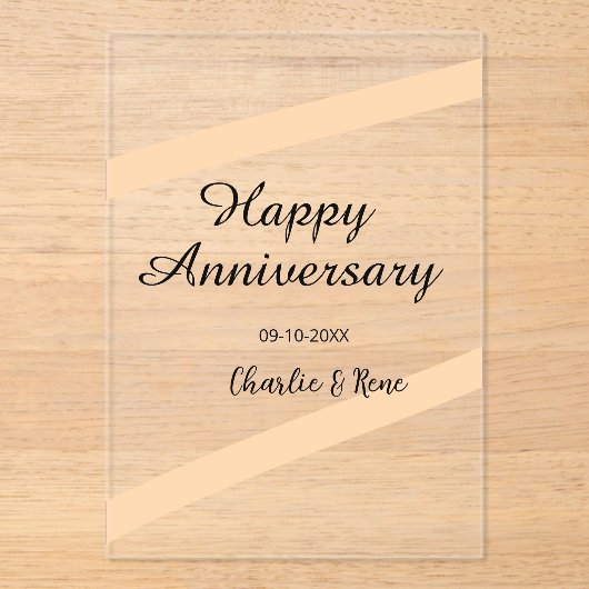 Happy wedding anniversary orange pastel lines name acryl uitnodigingen (Voorkant)