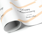 Happy wedding anniversary orange pastel lines name cadeaupapier (Rol Hoek)