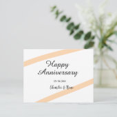Happy wedding anniversary orange pastel lines name feestdagenkaart (Staand voorkant)