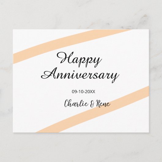 Happy wedding anniversary orange pastel lines name feestdagenkaart (Voorkant)