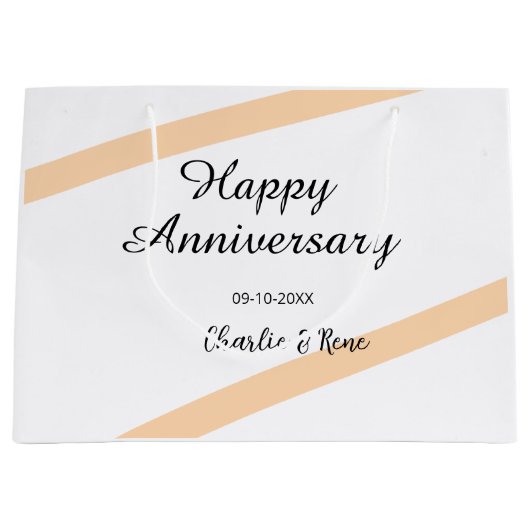 Happy wedding anniversary orange pastel lines name groot cadeauzakje (Voorkant)