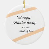 Happy wedding anniversary orange pastel lines name keramisch ornament (Achterkant)