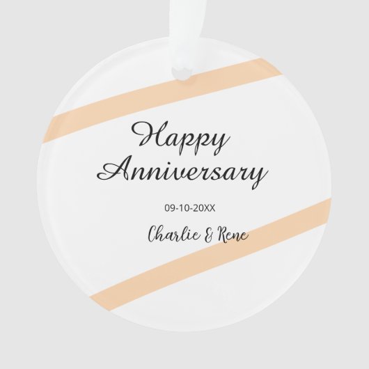 Happy wedding anniversary orange pastel lines name ornament (voorkant)