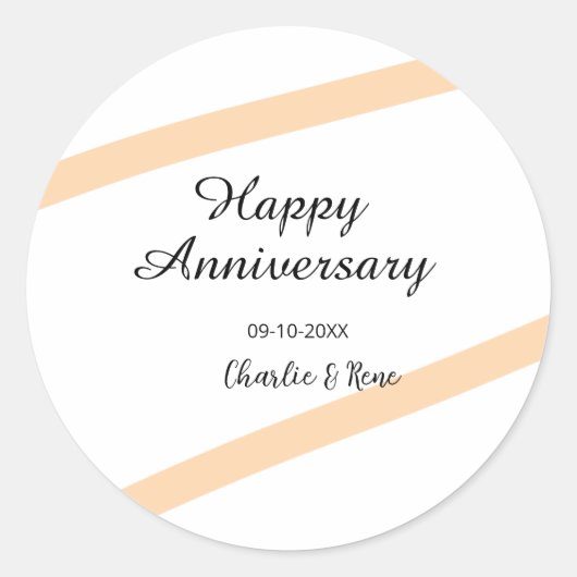 Happy wedding anniversary orange pastel lines name ronde sticker (Voorkant)