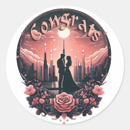 Happy Wedding Classic ronde Stickers (Voorkant)