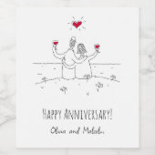 Happy Wedding Couple Jubileum Red Heart Wijn Etiket (Enkel label)