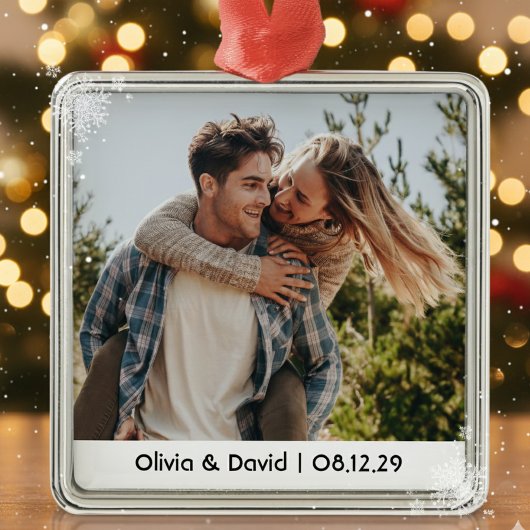 Happy Wedding Couple Photo Metalen Ornament