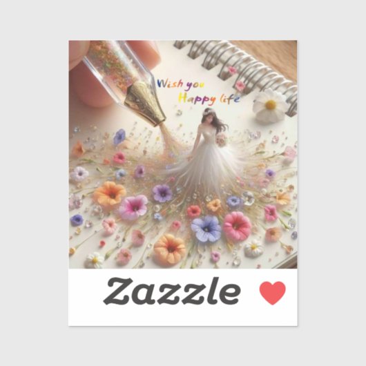 Happy Wedding Cut Vinyl Sticker (Vel)