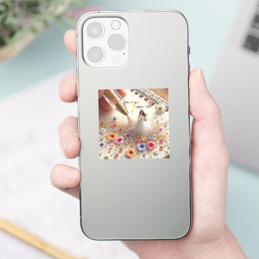 Happy Wedding Cut Vinyl Sticker (Telefoon)