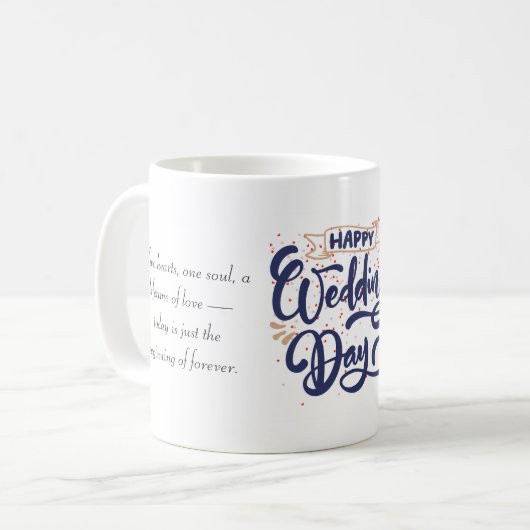 Happy Wedding Day Canvas tas – Romantisch cadeau Koffiemok (Voorkant links)